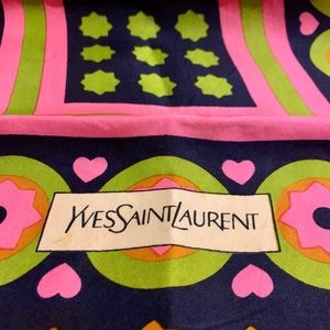 Vibrant YSL vintage scarf with hearts and stars.